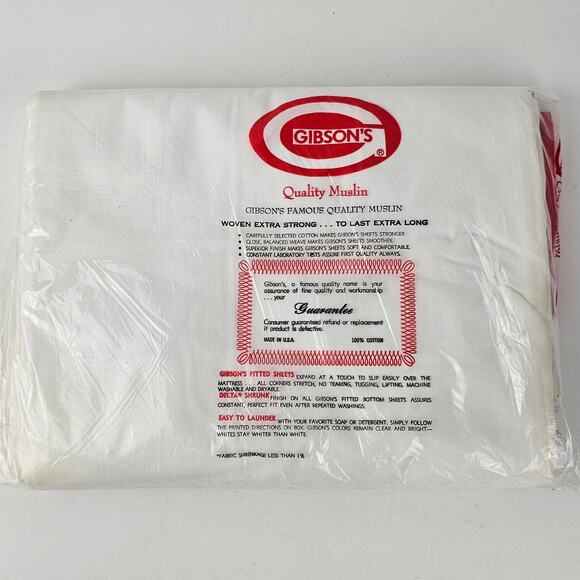 Vintage Gibson's white cotton muslin sheet flat 81 x 108 New in Package upcycle - Picture 4 of 4
